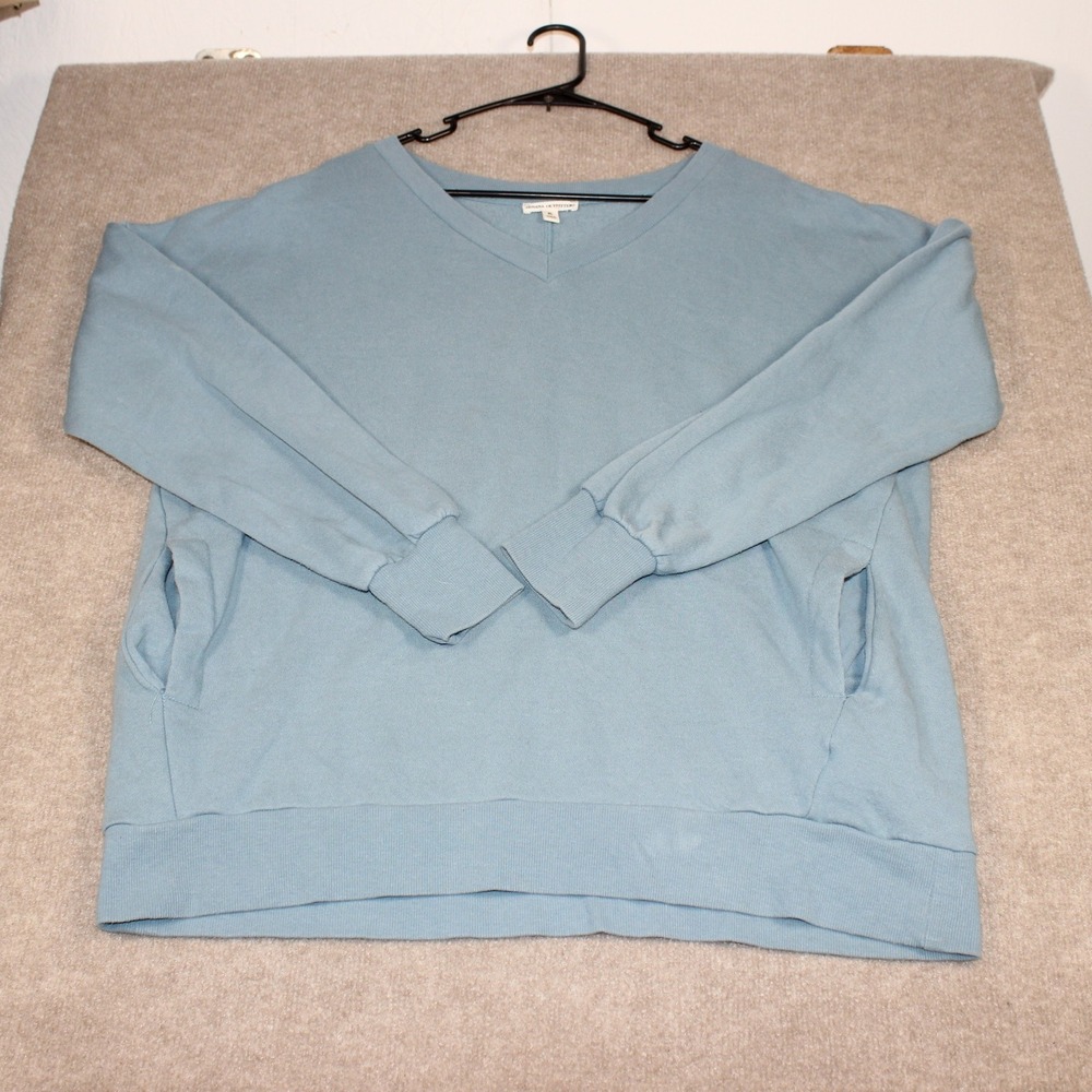Zenana Outfitters Womens XL Blue V-Neck Fleece Sweatshirt Pockets OT-2902